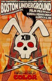 Boston Underground Film Festival Film festival poster featuring a bunny skull and a sexy girl