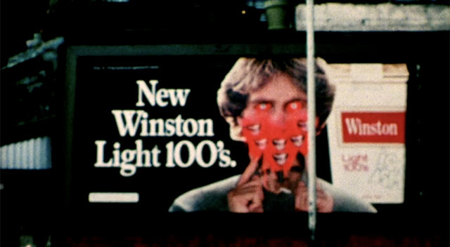 A Winston Lights cigarette ad defaced by graffiti
