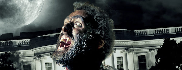 A werewolf howls at the full moon over the White House