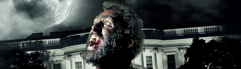 A werewolf howls at the full moon over the White House