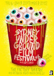 Painting of eyeballs in popcorn tub for Sydney Underground Film Festival poster