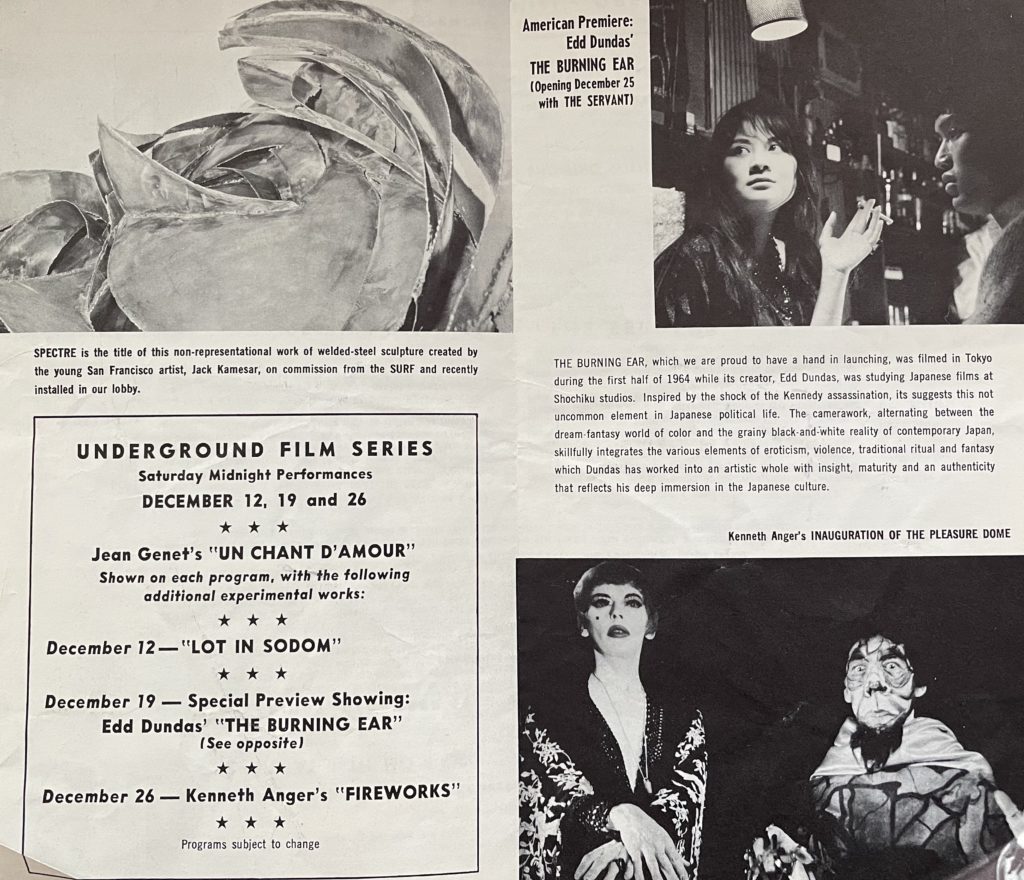 1964-65 Winter underground film listings for the Surf Theatre in San Francisco
