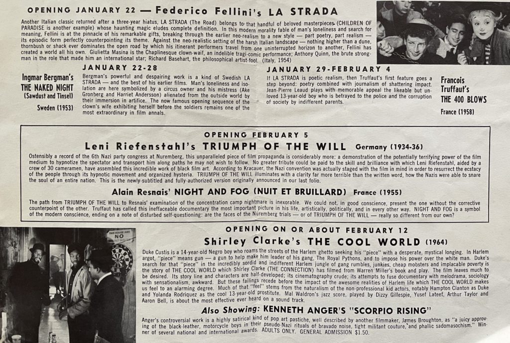 1964-65 Winter screening listings for the Surf Theatre in San Francisco