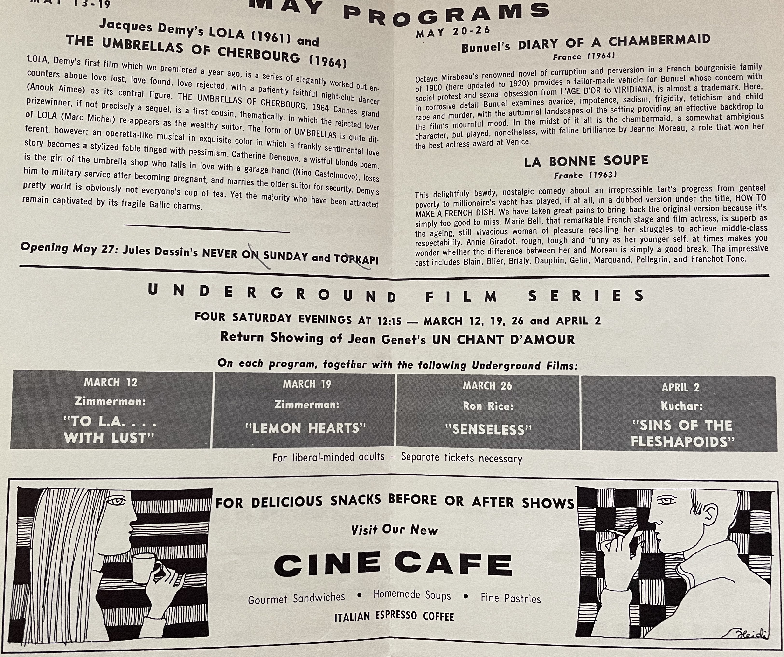 1966 Spring screening listings for the Surf Theatre in San Francisco