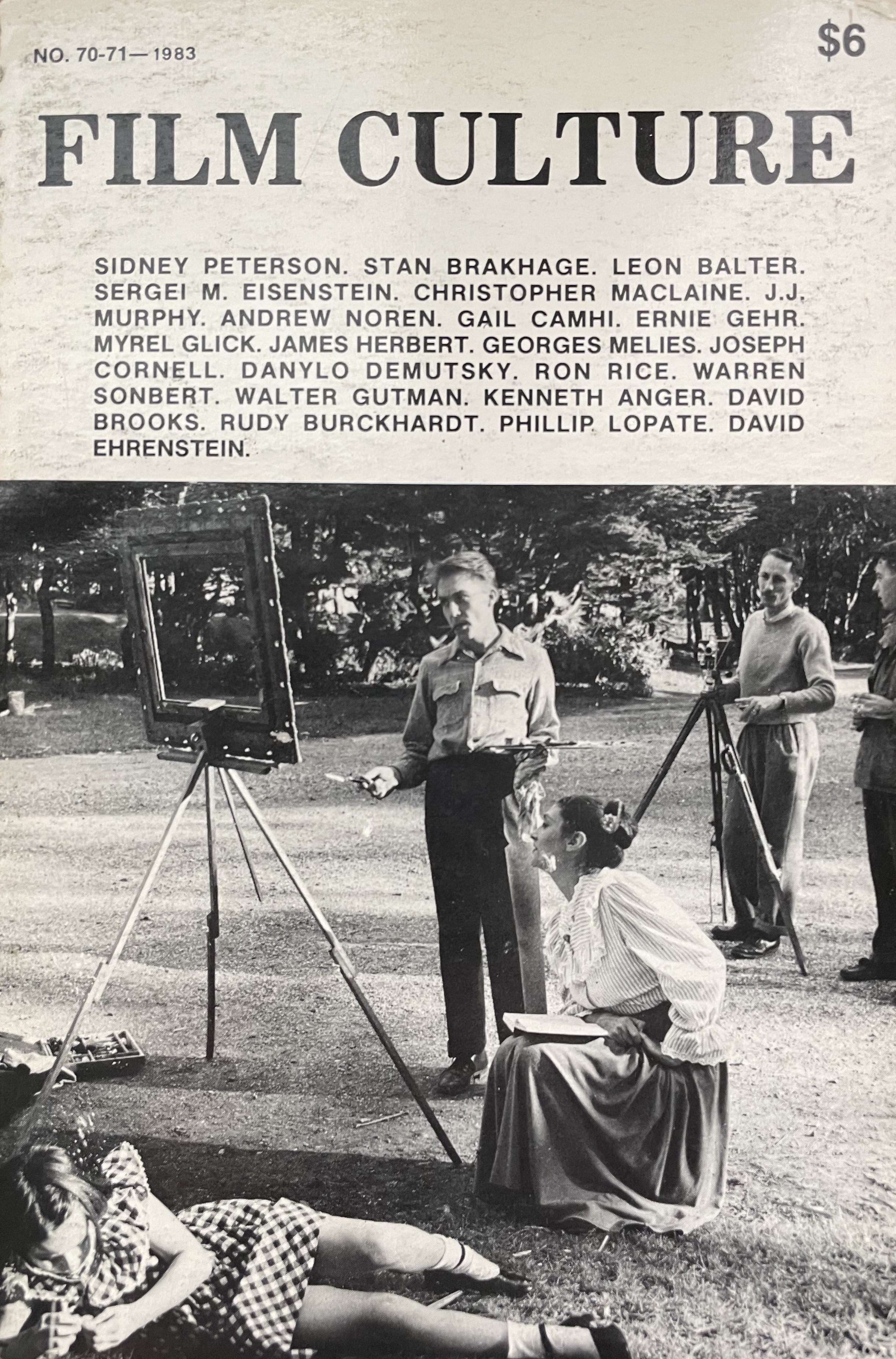Cover to Film Culture 70-71 double issue featuring a photo of Sidney Peterson filming