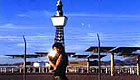 Woman shines a light at the airport