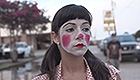 Woman wearing clown makeup