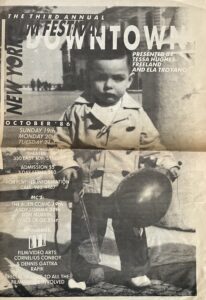 Program cover for the 2nd annual New York Film Festival Downtown featuring a photo of a young boy with a balloon