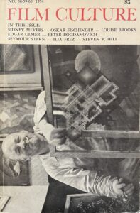 Cover to Film Culture issue 58-59-60 featuring Oskar Fischinger with his paintings