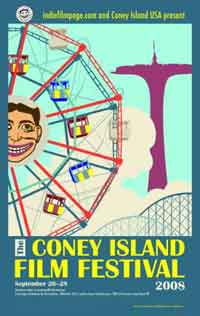 Film festival poster featuring Coney Island attractions, like a ferris wheel