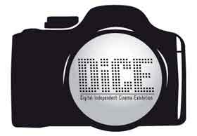 Camera with DiCE logo on lens