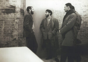Jonas Mekas stands with John Michael Fles and Irving Rosenthal