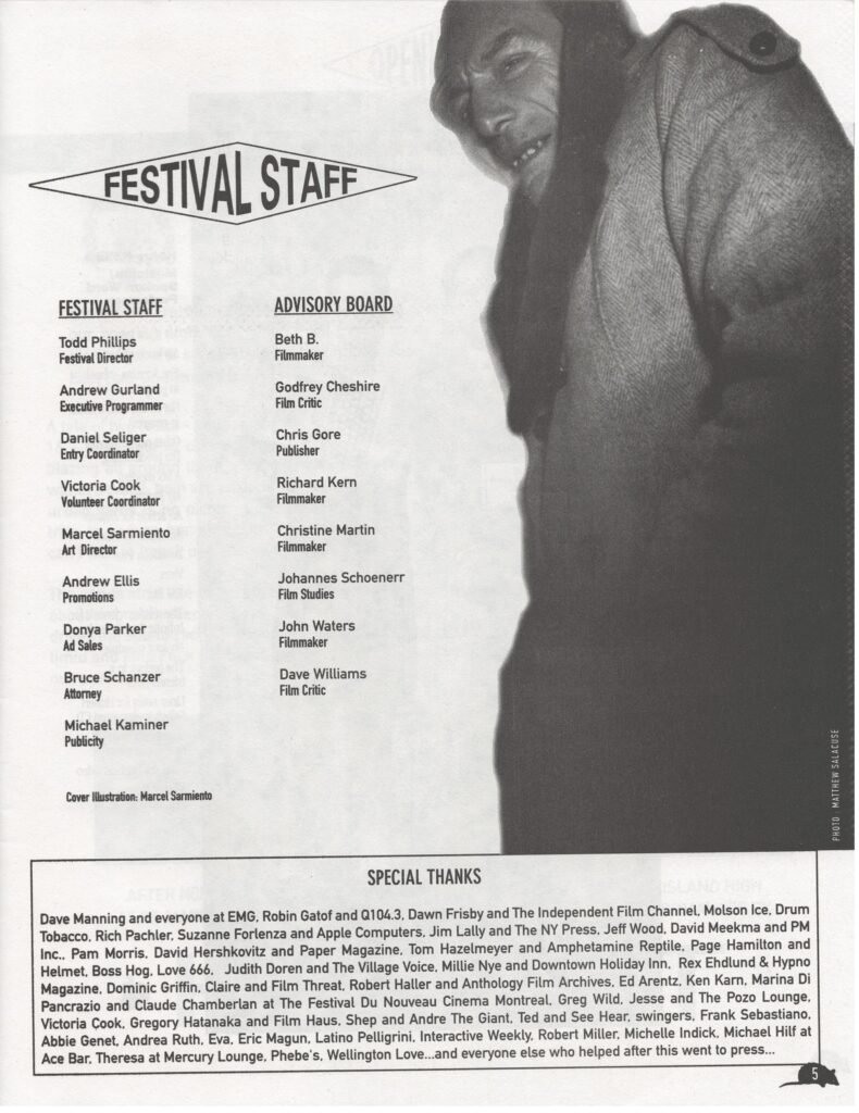 Listing of festival staff at the 1995 New York Underground Film Festival