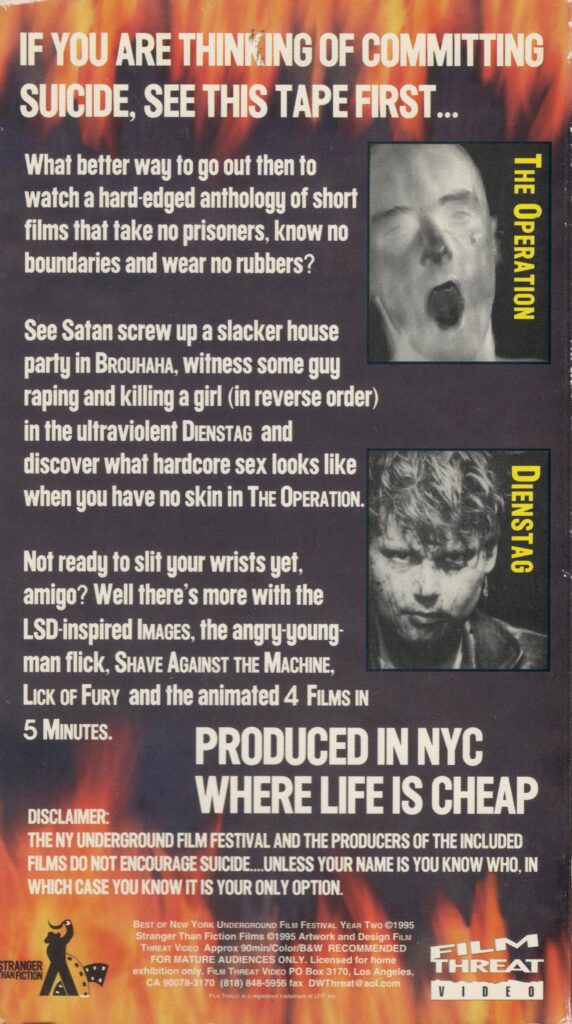 Back cover to the Best of the New York Underground Film Festival Year Two VHS Tape