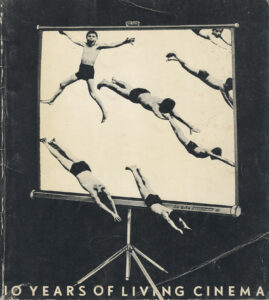 Movie screen with images of boys diving into water